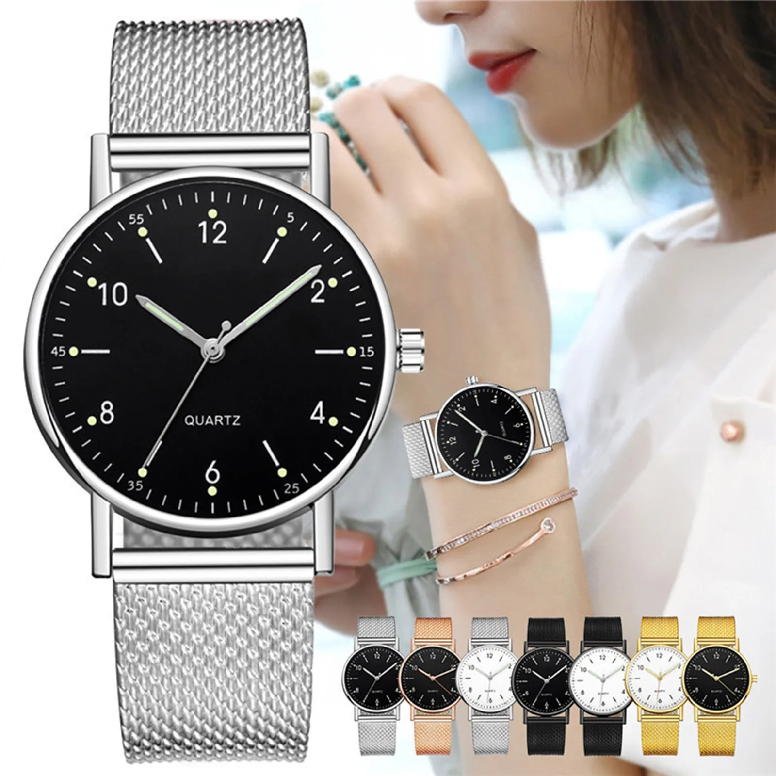 

Luminous Ladies Watch Electroplated Silicone Nylon Strap Analog Quartz Fashion Temperament Ladies Watch Relogio Masculino