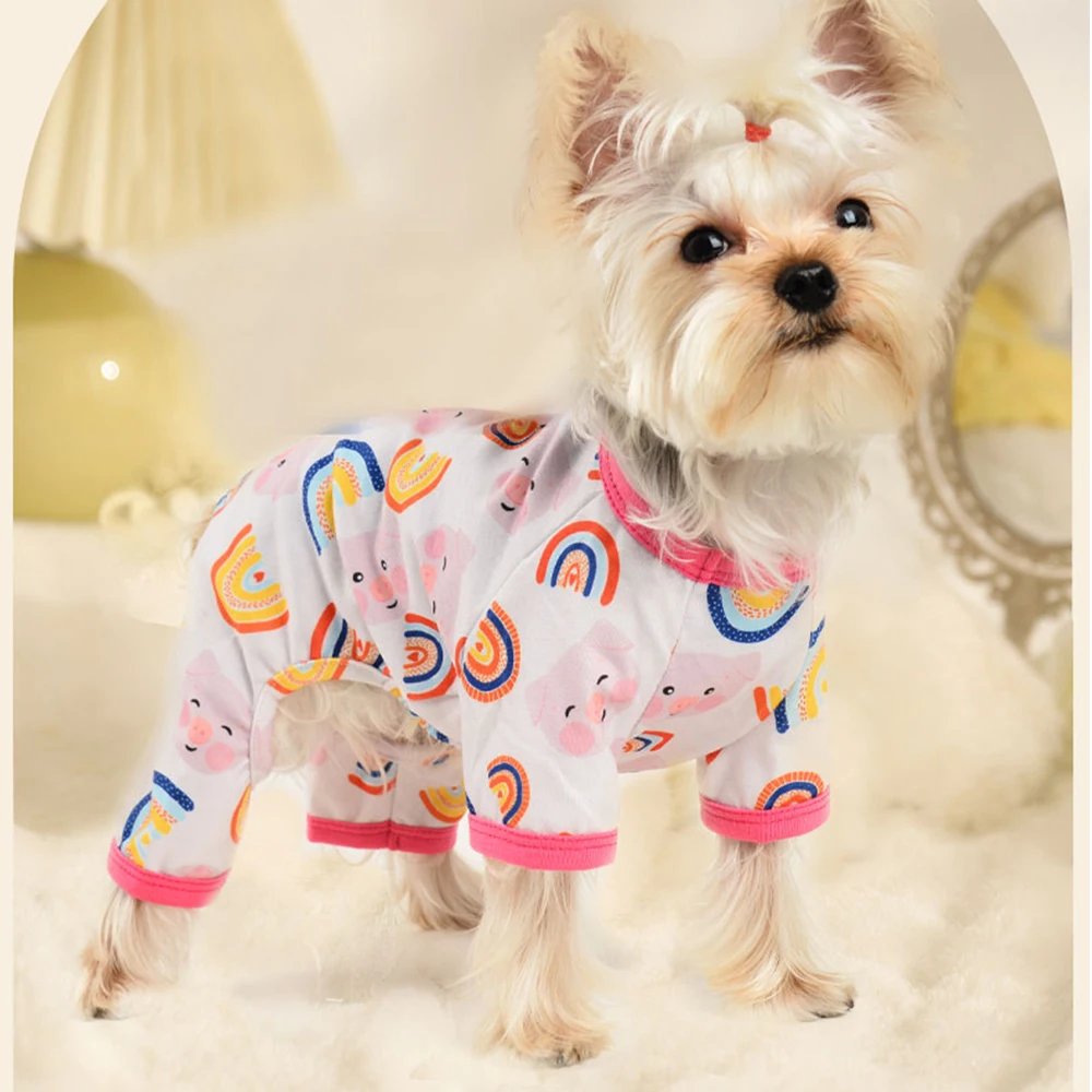 

Dog Clothes Soft Spring Pet Breathable Cuffs Restrained Cute Pig Rainbow Print Small Medium Large Pet Costume Dogs Pink