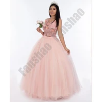 lovely two pieces quinceanera dresses v neck sleeveless party vestido 3d flowers appliques beads for 15 girls ball gowns sweet