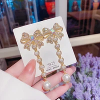 korean pentagram drop dangle earring butterfly flower tassel stud earrings for women fashion crystal elegant jewelry party gifts