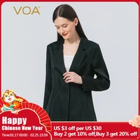 voa office lady suit collar silk solid woman jacket simple green loose long sleeve coats female autumn vintage new 2021 we132