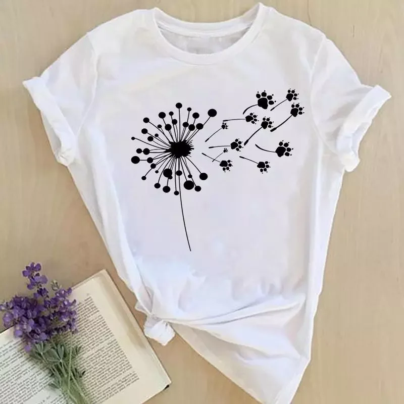 

Women Print Tops Clothes Short Sleeve Tees Female Summer Beach Paw Cat Dog Love Fashion Lady Tshirt Regular Graphic T-Shirt
