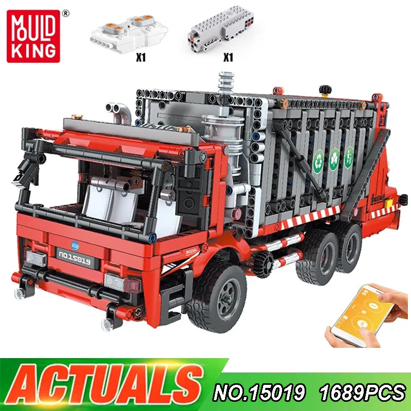 

MOULD KING 15019 High-Tech Car Toys For Boys The MOC-38031 Motorized Garbage Truck Model Building Blocks Bricks Christmas Gift