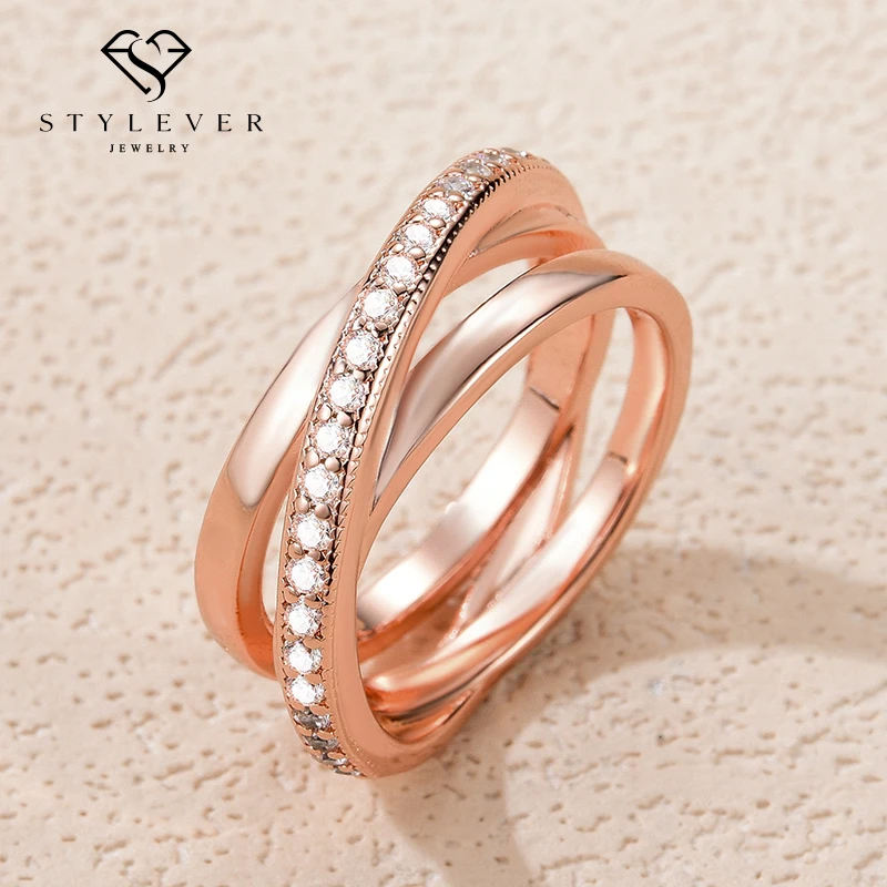

Stylever 925 Sterling Silver Clear CZ Rose Gold Irregular Infinite Twisted Rings for Women Original Wedding Engagement Jewelry
