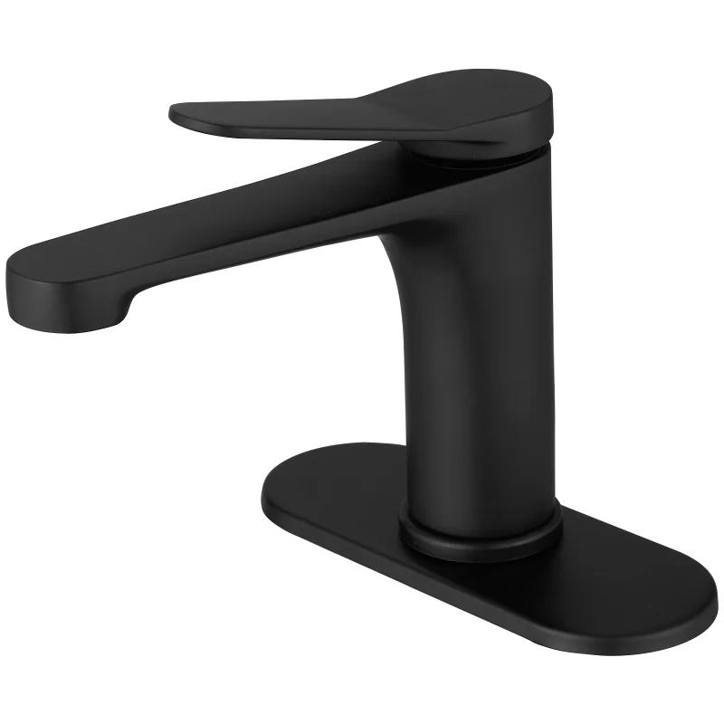 

Single Handle Single Hole Bathroom Faucet with Supply Line In Matte Black Matte Black Brass [US Stock]