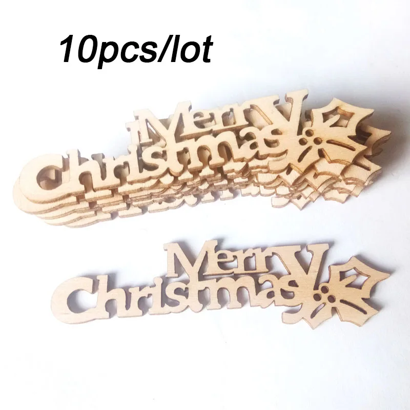 

10 шт./лот подвесные украшения с надписью "Merry Christmas", деревянные буквы для скрапбукинга, художественная коллекция, поделки для дома, рождественские украшения, деревянный ломтик
