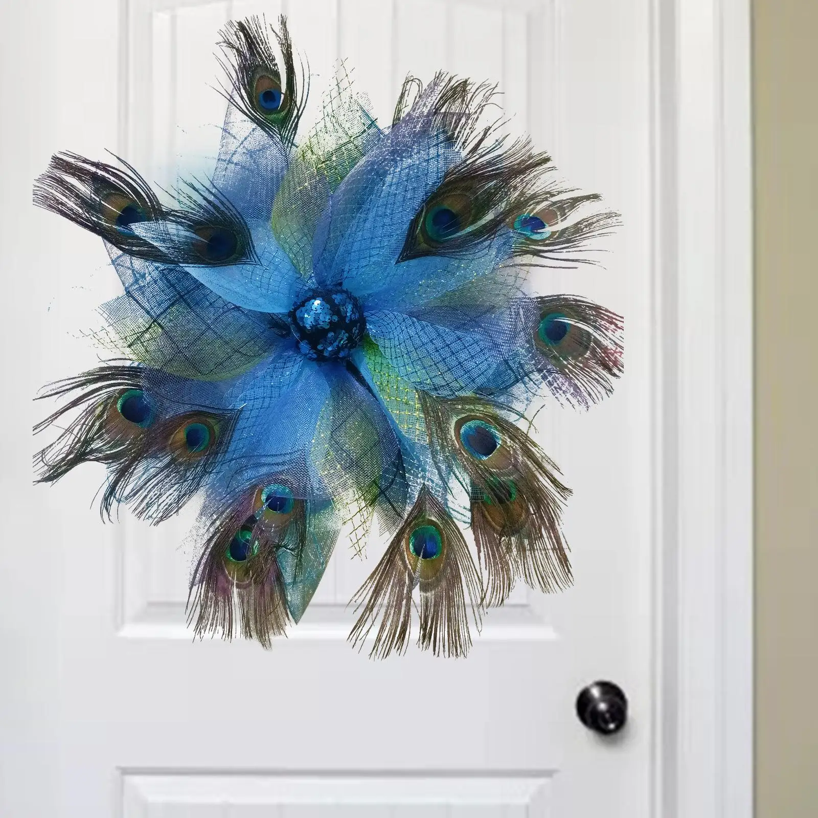 

30cm Peacock Feather Wreath House Garland for Front Door Festival Farmhouse