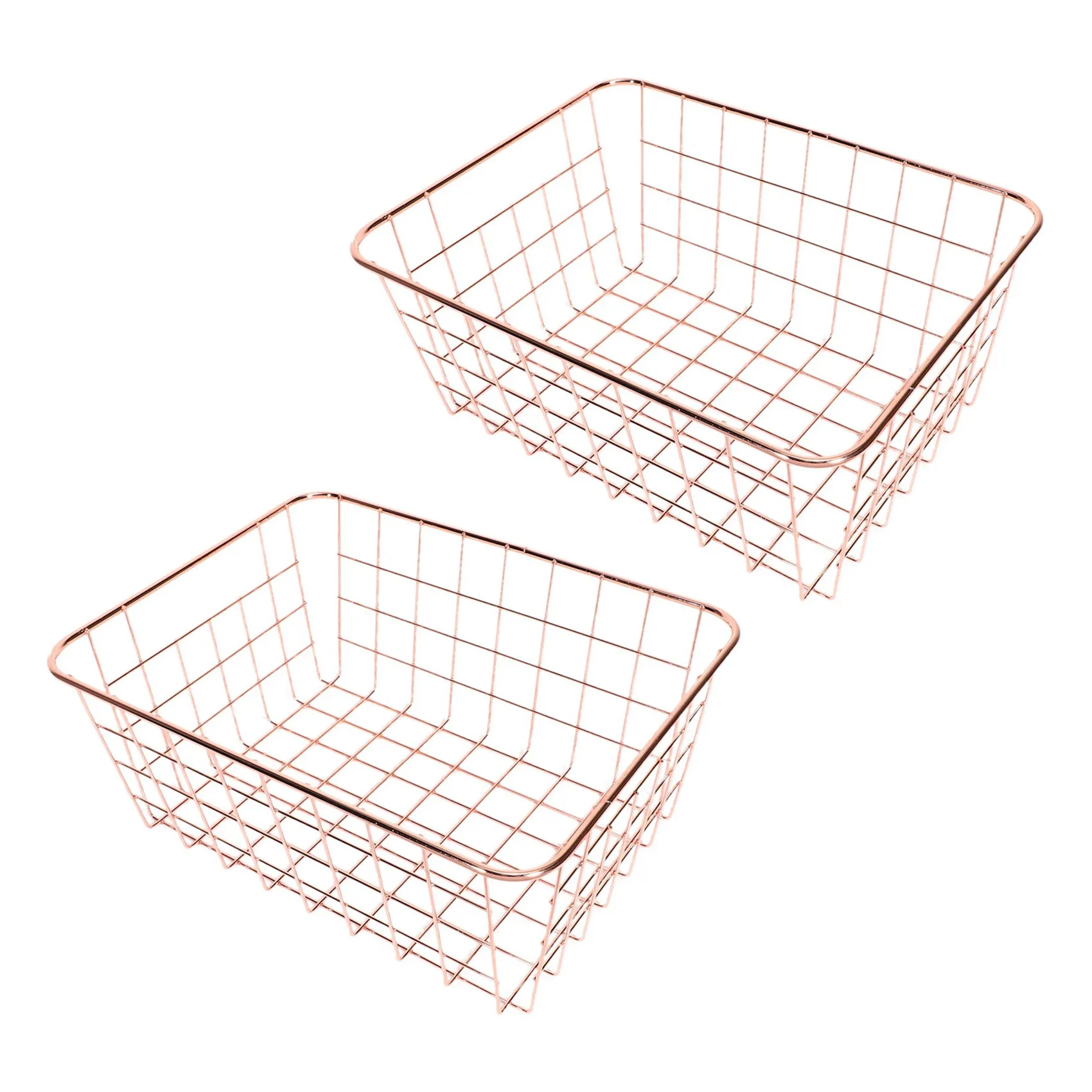 

2X Nordic Style Metal Wire Storage Basket Cosmetic Organizer Holder Home Office Desk Toiletry Collection Shelf- Gold
