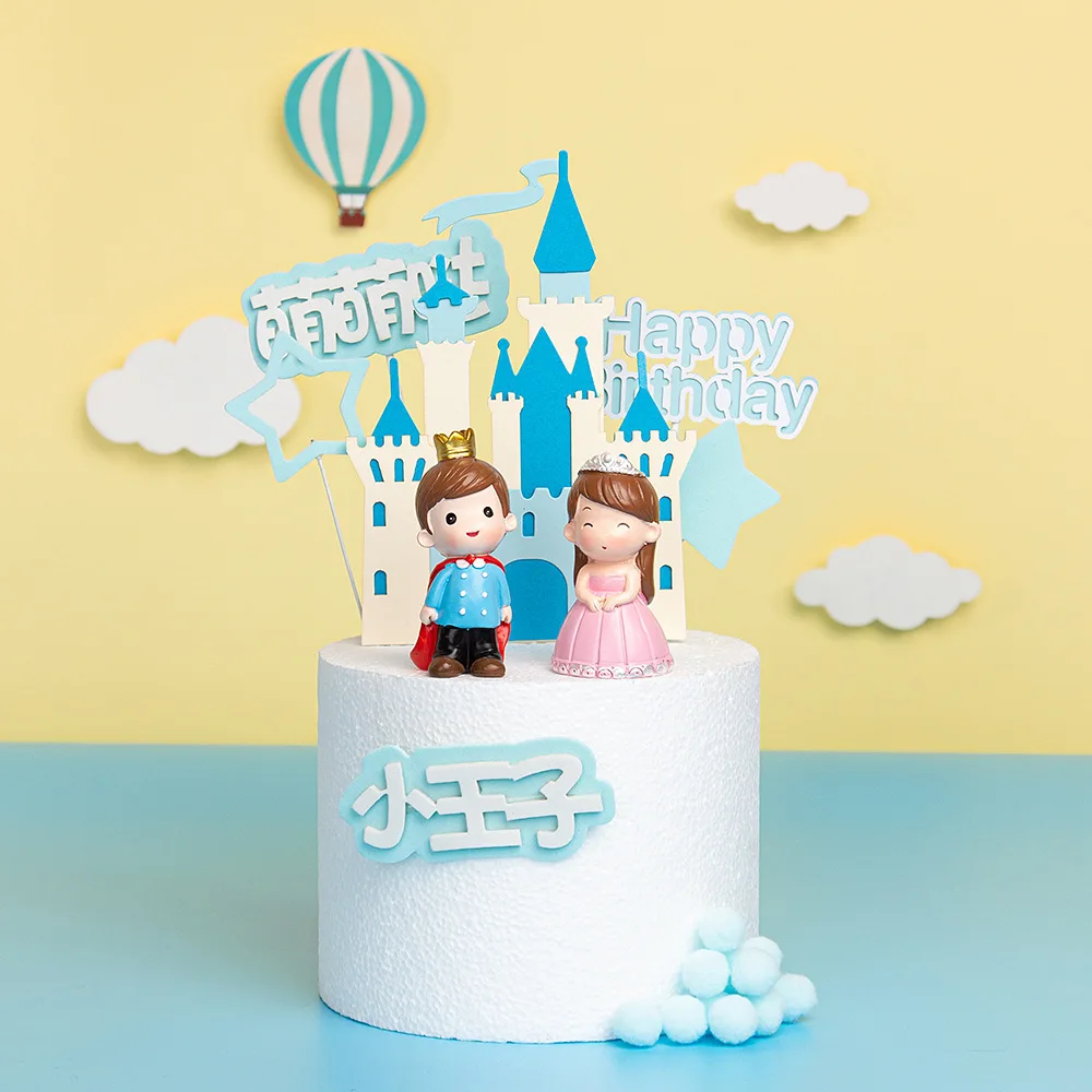 

Stereoscopic Multi-layer Cartoon Fairy Tale Castle Cake Decoration Pink Blue Gold Cake Topper Happy Birthday Party Decor Kids