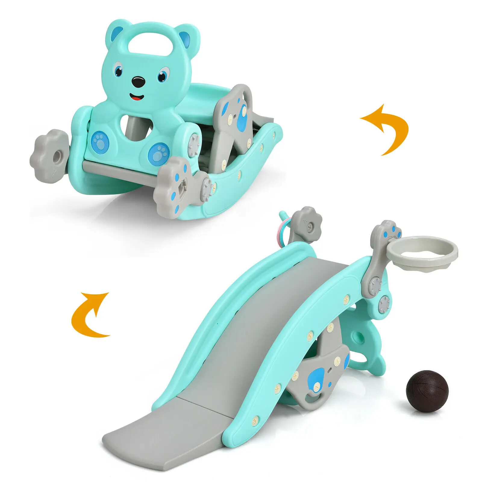 

Babyjoy 4-в-1 лошадка-качалка и горка Набор для малышей слайд игровой набор с Баскетбольным обручем