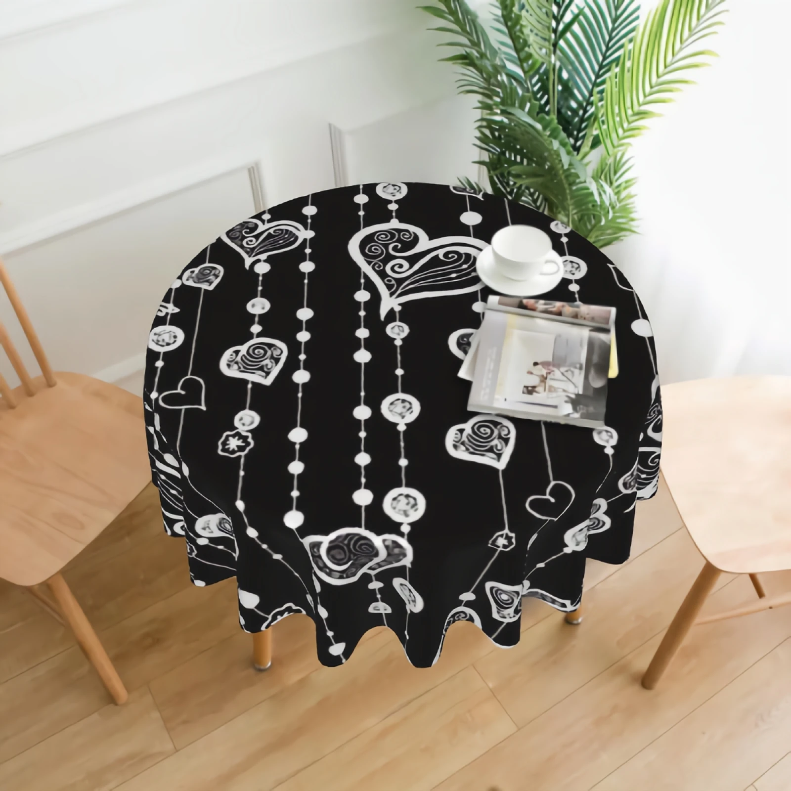 

Vintage Hearts And Lines With Dots Tablecloth 60 Inch Round In Ruiti Table Cloth Waterproof Fabric Farmhouse Love Background
