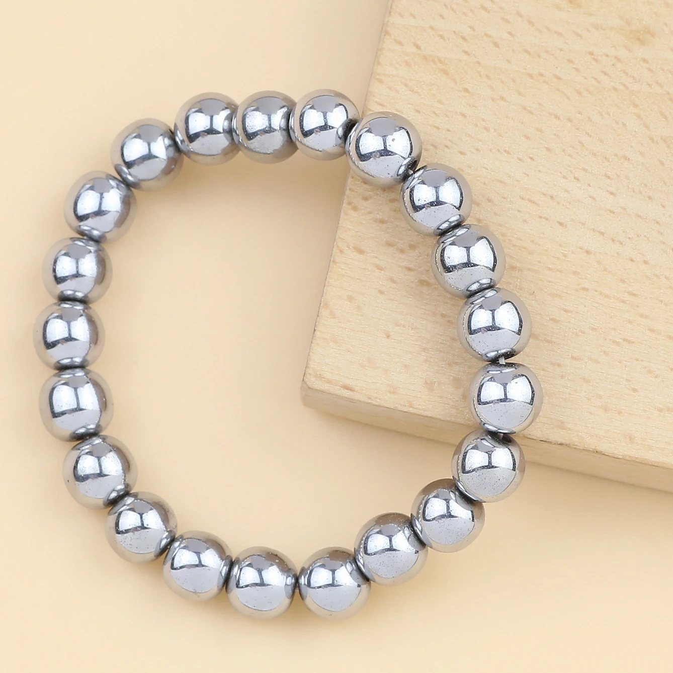 

New Fashion Natural Hematite Stone Round Silver Gloss 10mm Beads Men's Bracelet Neutral Jewelry Ornaments For Masculino Wear