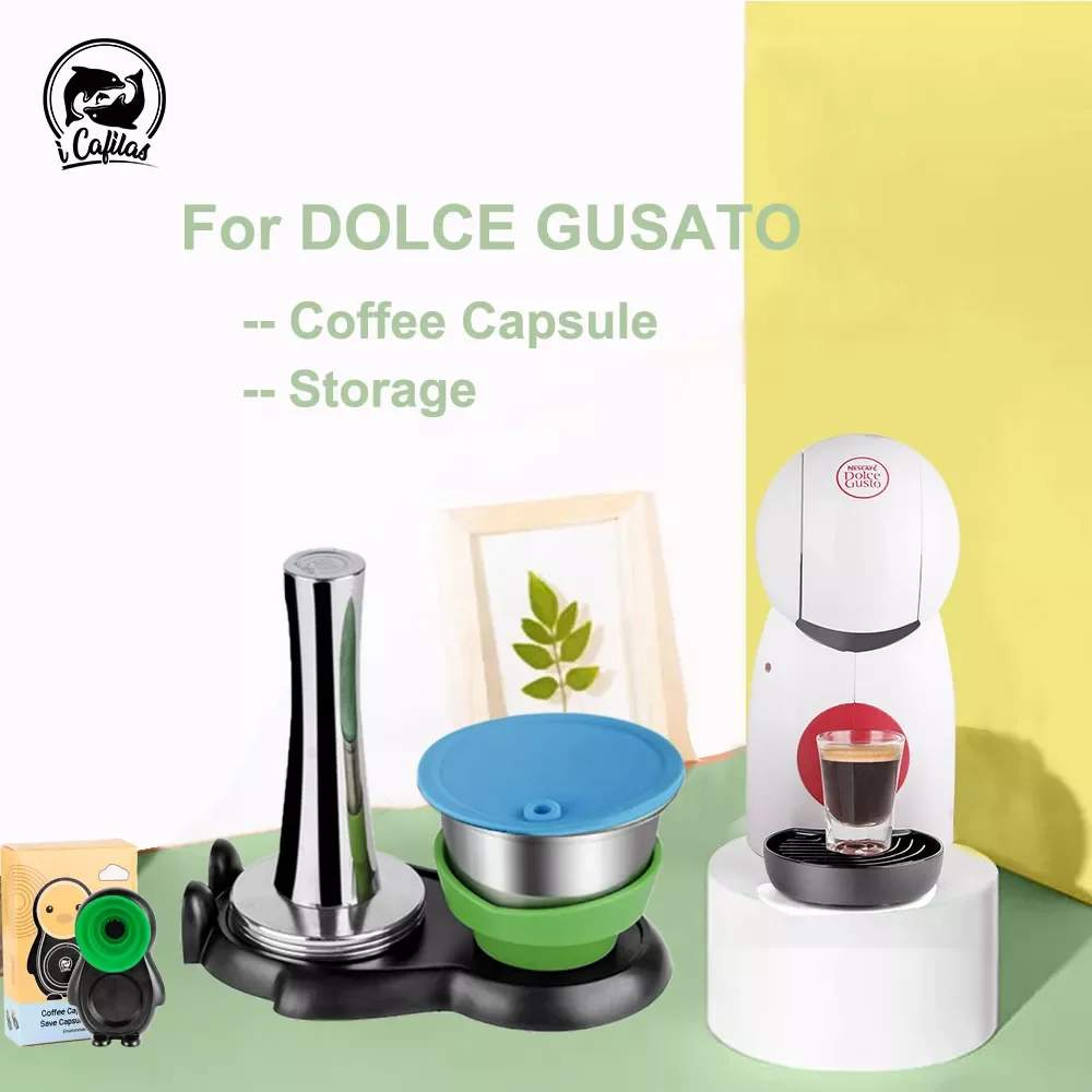 

Coffee Capsule for Nescfe Dolce Gusto Reusable Coffee Filter Stainless Steel Espresso Crema Pod Tamper & Storage for PICCOLO XS