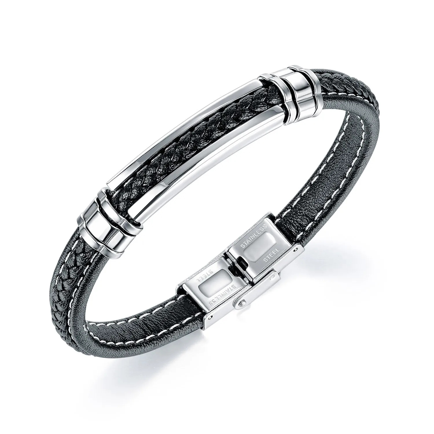 

Domineer Braided Leather Rope Men's Bracelet Personalized Fashion Vintage Titanium Steel Bracelet Bracelet
