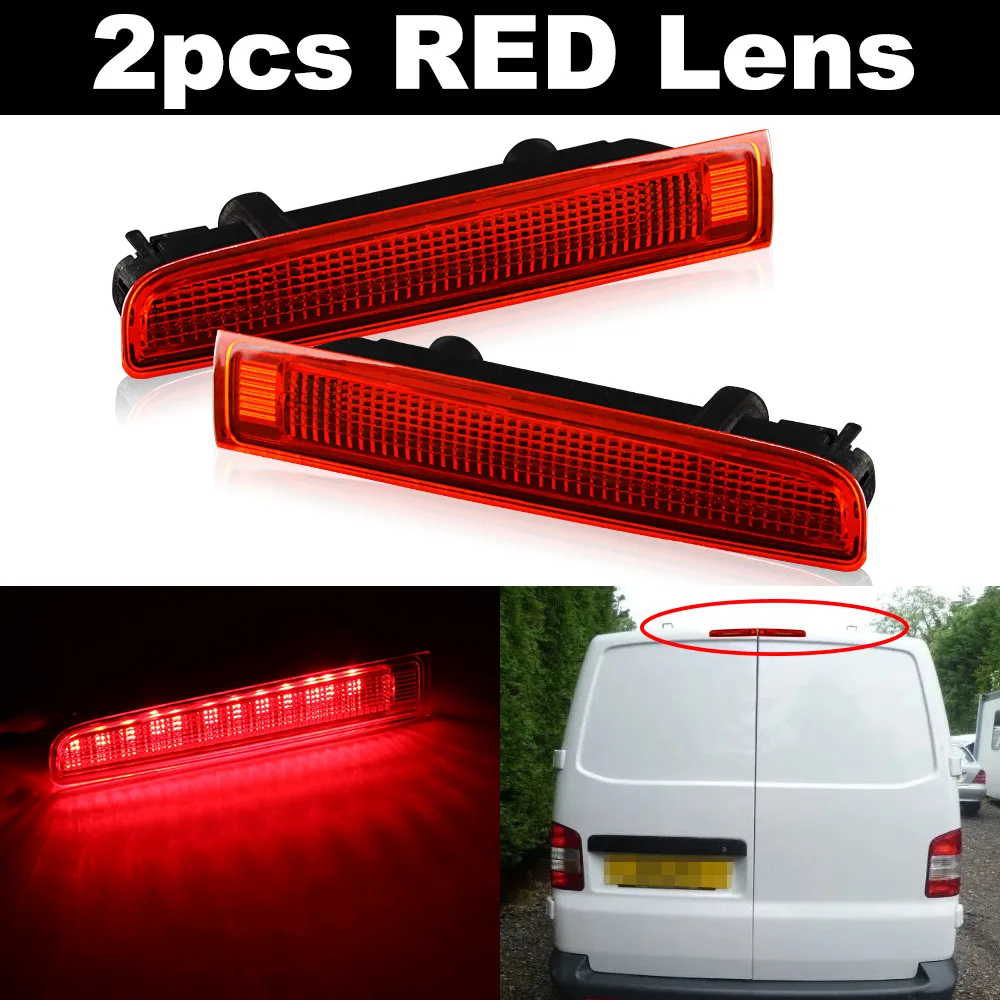 

2 шт. красный светодиодный 3-й задний стоп-сигнал высокого уровня для VW для Volkswagen Transporter T5 T6, задний стоп-сигнал двери сарая, автомобильные аксессуары