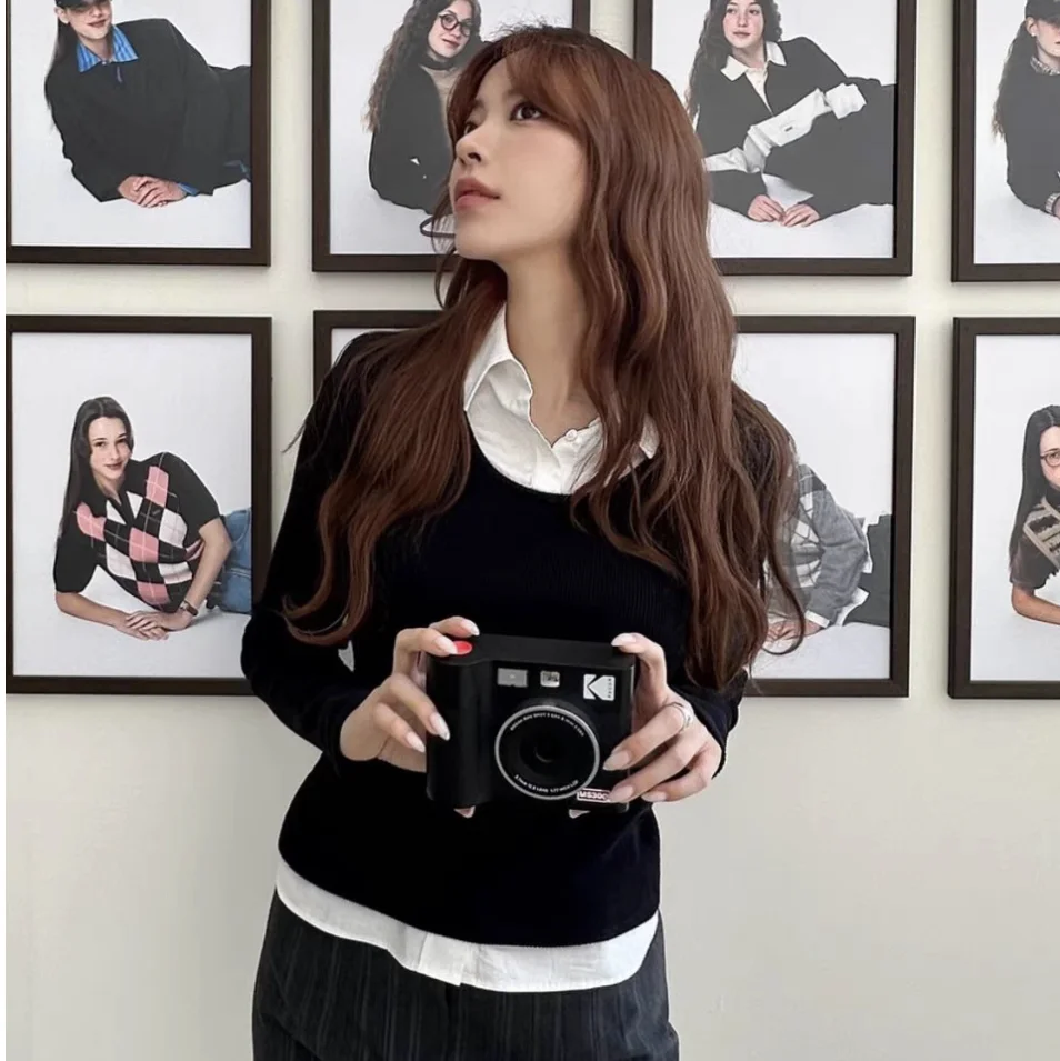 В наличии! * E24 Осенние новые приталенные Рубашки Стиле Ретро контрастных цветов