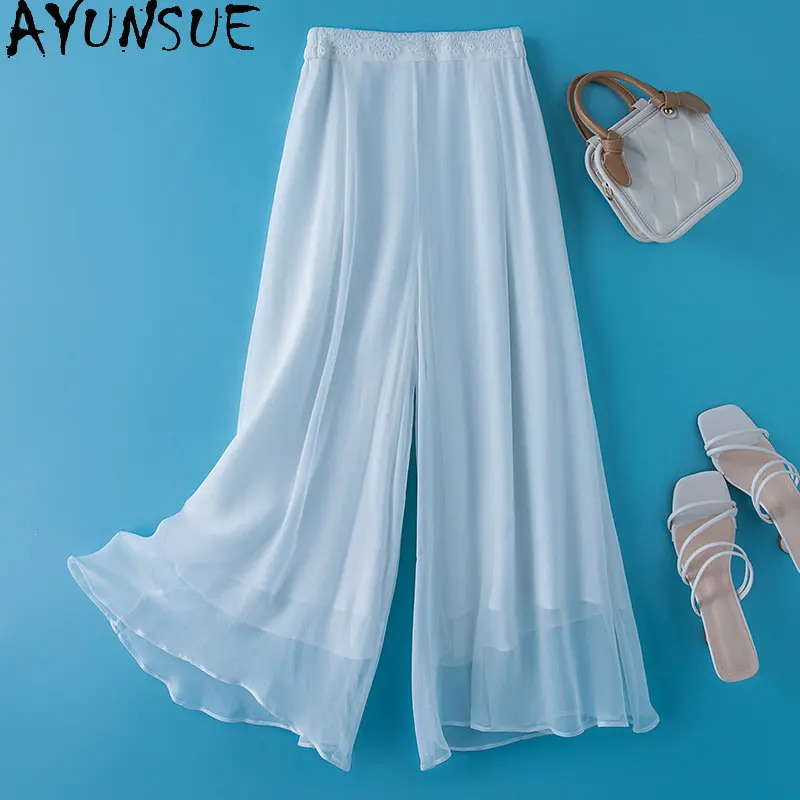 

Женские брюки с завышенной талией 2023, повседневные брюки до щиколотки, элегантные свободные брюки из шелка тутового шелкопряда, Летняя женская одежда