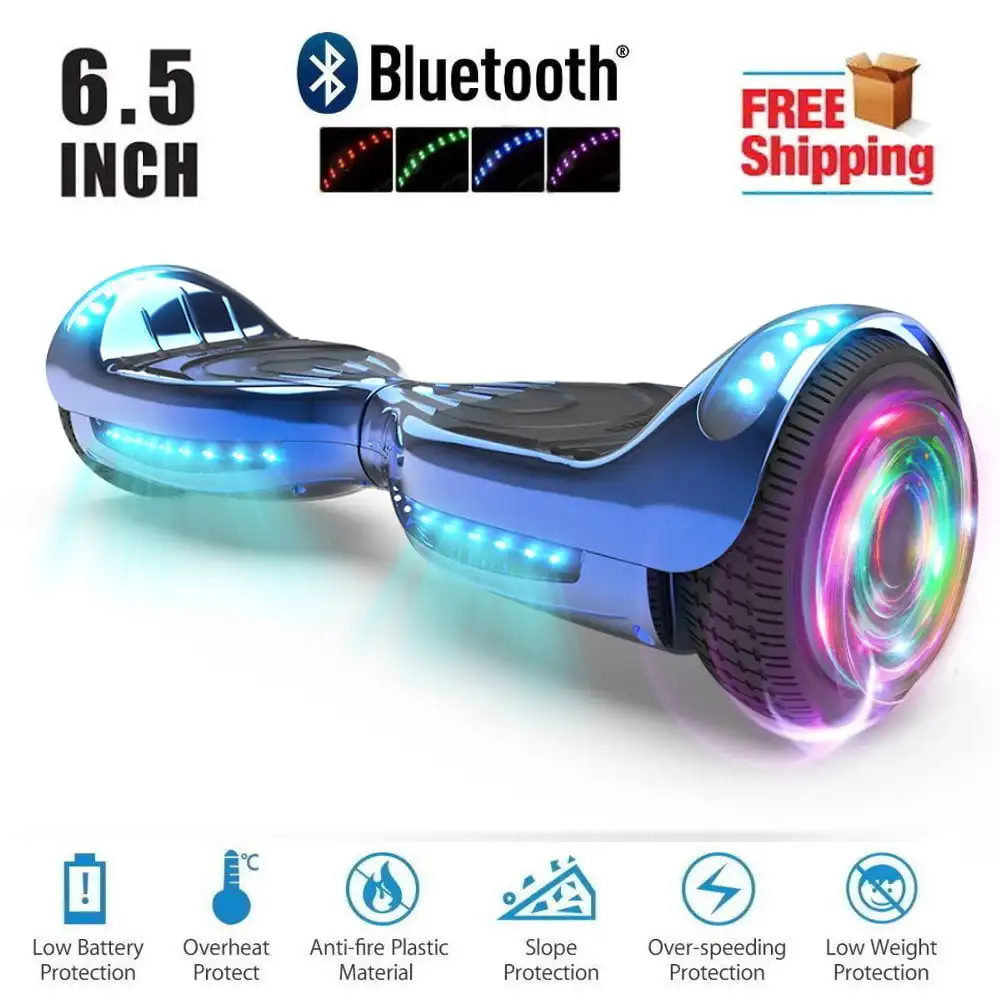 Flash Wheel Certified Hover  6.5 In. Bluetooth Speaker with LED Light Self Balancing Wheel  Scooter , Blue