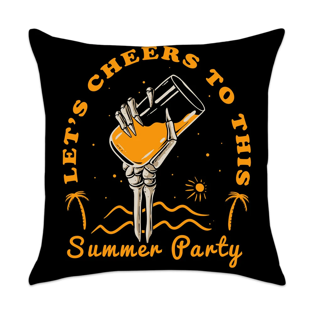 

Summer Holiday Party Cushion Cover Orange Punk Style Skull Print Sofa Pillow Case Home Decorative Throw Pillow Cover 45x45cm