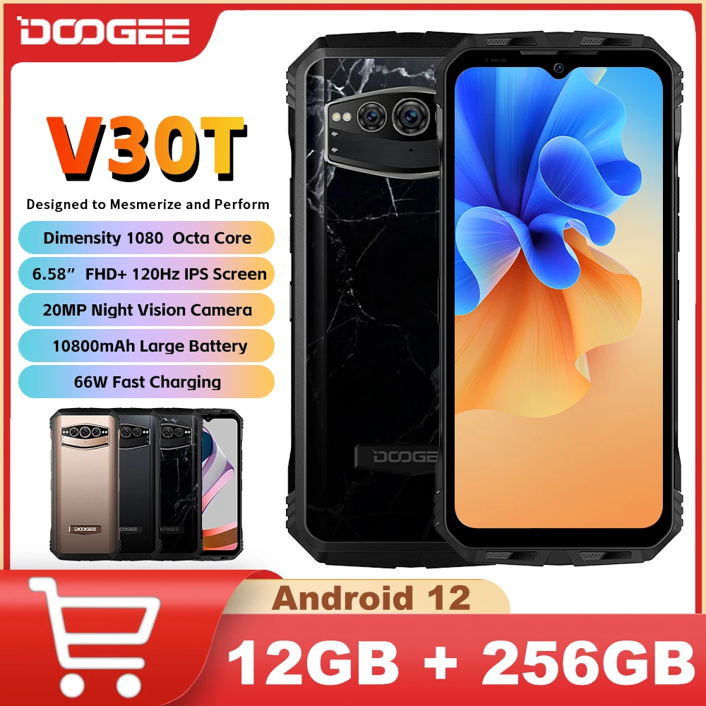 Прочный телефон DOOGEE V30T 5G, 12 ГБ + 256 ГБ, 6,58 дюйма, FHD, 120 Гц ...