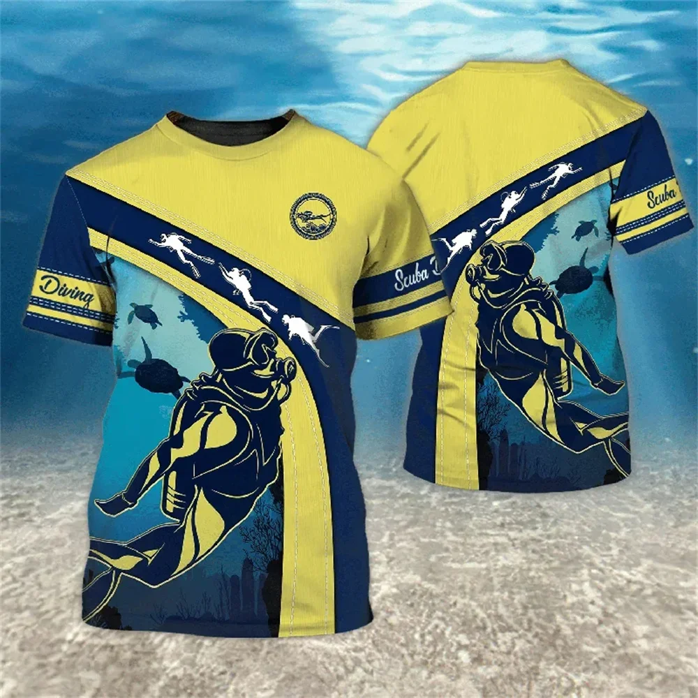 

New Diving Series Pattern Printed Summer Men's T-shirt Casual Short Sleeve Oversized Pullover Fashion Streetwear Men Clothing