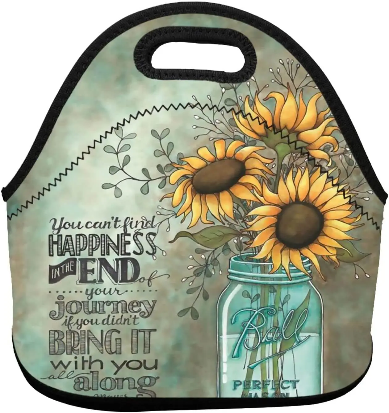 

Sunflower In Bottle Insulated Neoprene Lunch Bag Tote Handbag Lunchbox Food Container Gourmet Tote Cooler Pouch for School Work