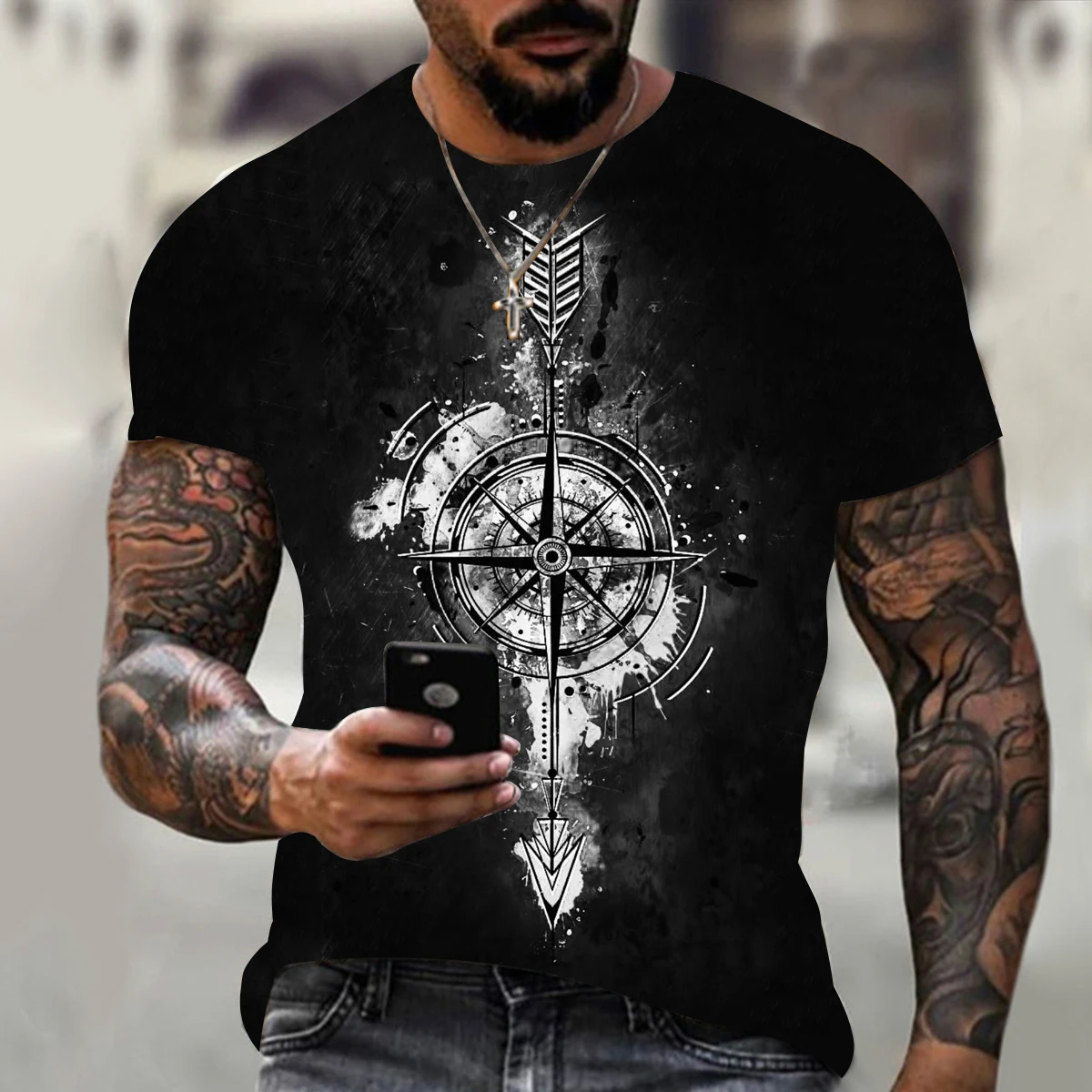 

Summer Hot-Selling Fashion Trend Men's Compass 3D Printing T-Shirt Summer Cross-Wind T-Shirt Short-Sleeved Fashion Streetwear
