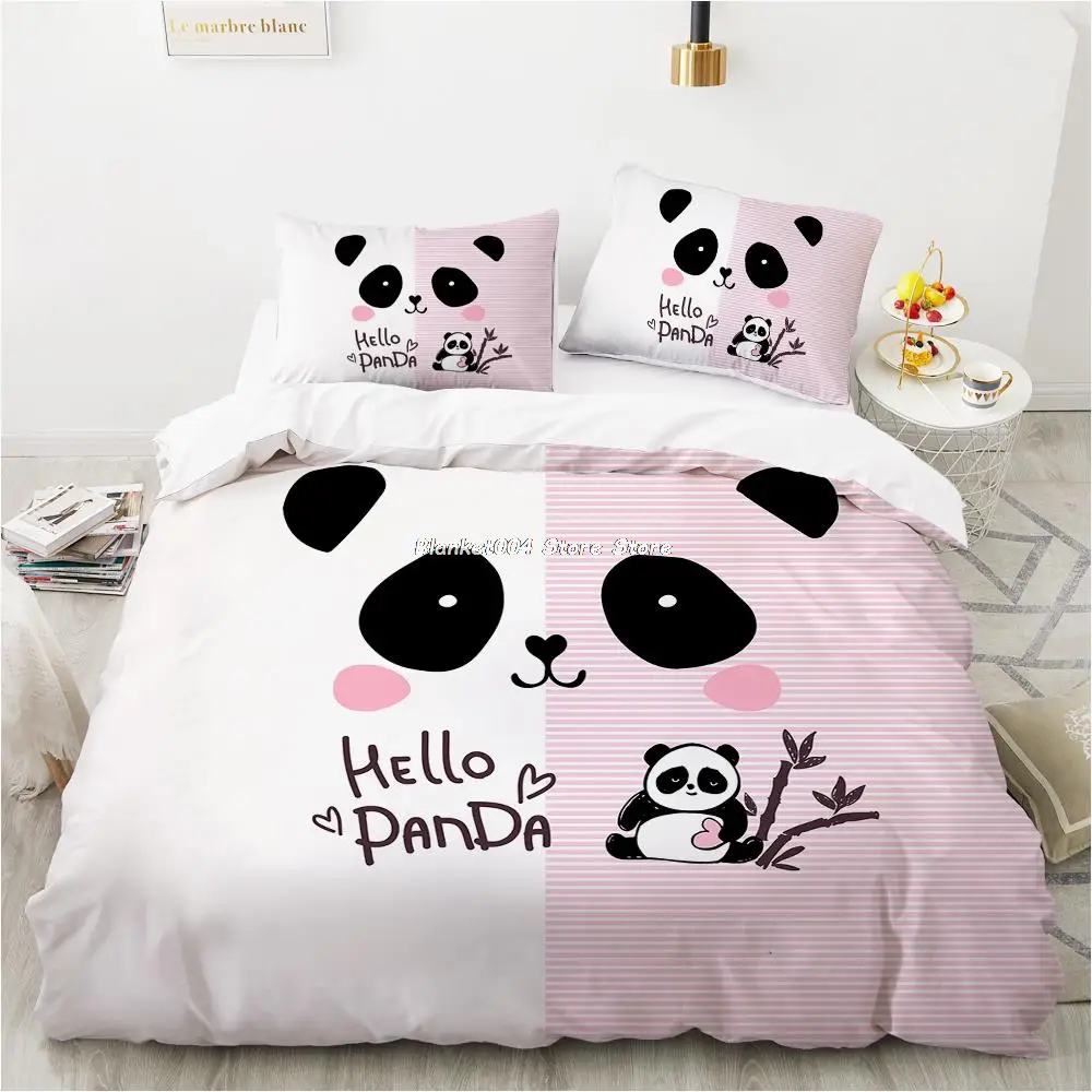 

Cartoon Panda Children's Bedding set for kids baby girls Duvet cover set pillow case Bed linens Quilt cover 240x220 140x200 pink