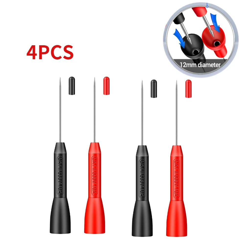 

4Pcs/Pack Multimeter Test Probes For 2mm Leads 10A 600V Insulation Piercing Needle Nondestructive Multimeter Test Needles