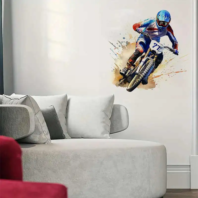 Фото Мотокросс акварель Dirt Bike Rider настенные наклейки гостиная диван фон для домашнего декора комната для мальчиков художественные наклейки наклейка M1495 №3