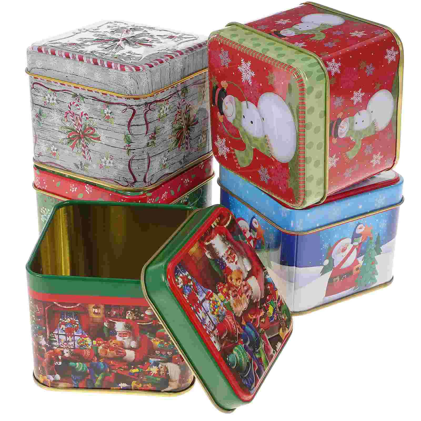 

5PCS Christmas Cookie Box Candy Tin Jar Candy Storage Containers Tinplate Christmas Biscuits Tin Can for Christmas Party New