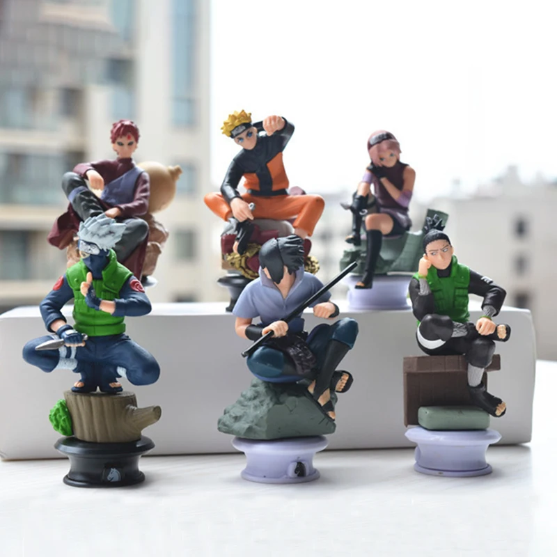 

8 см 6 шт. аниме удзумаки Наруто экшн-фигурки Куклы-Шахматы Учиха Саске хатакэ Какаси ПВХ модель украшения подарок игрушки для детей