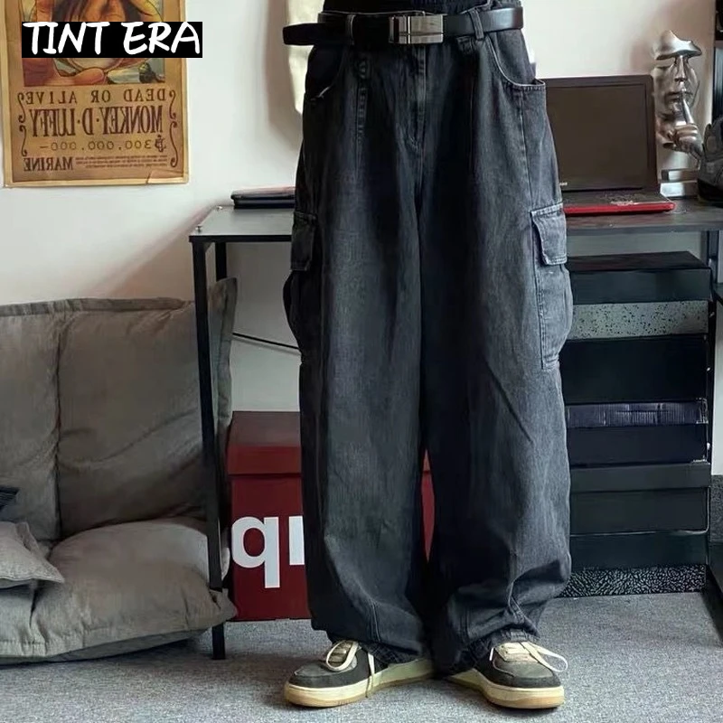 TINT ERA Baggy Jeans Trousers Male Denim Pants Black Wide Leg Pants Men Jeans Oversize Cargo Korean Streetwear Hip Hop Harajuku