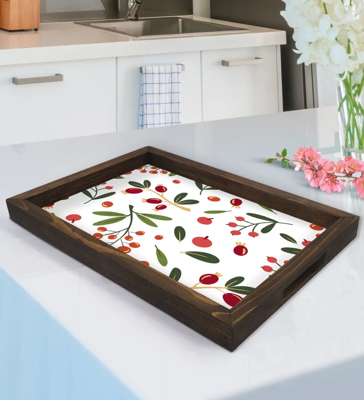 

BK Gift Fruit Pattern Natural Wood Tepsi-1