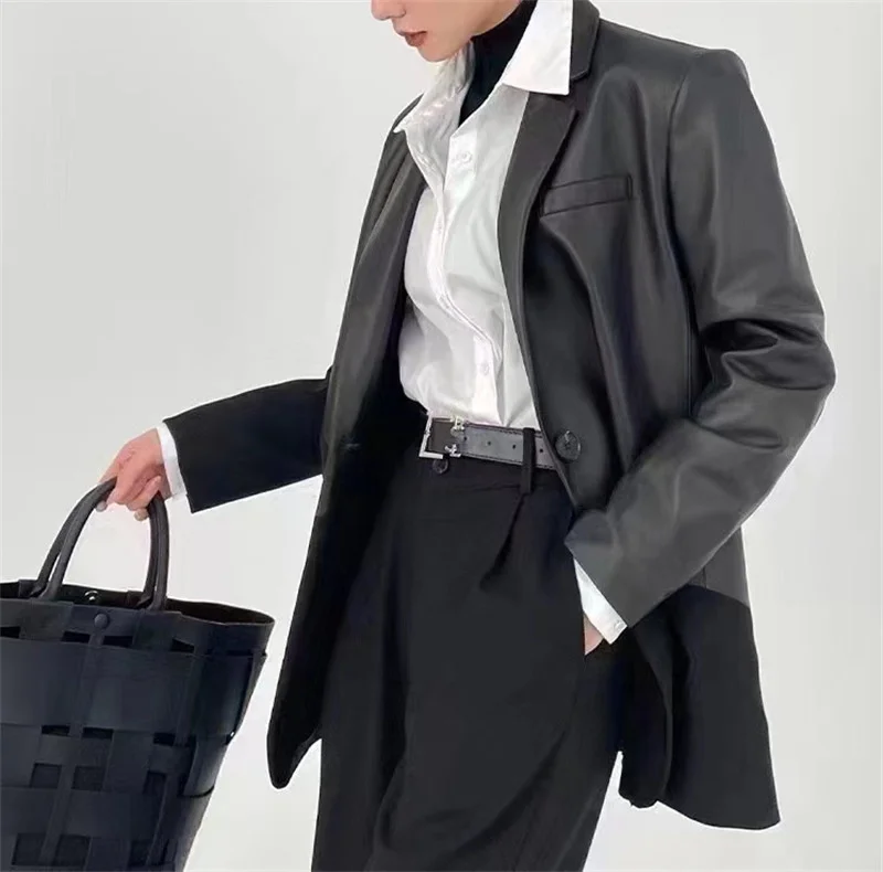 

Genuine leather coat 2023 autumn and winter new temperament urban style reverse cashmere sheepskin splicing sheep skin top suit