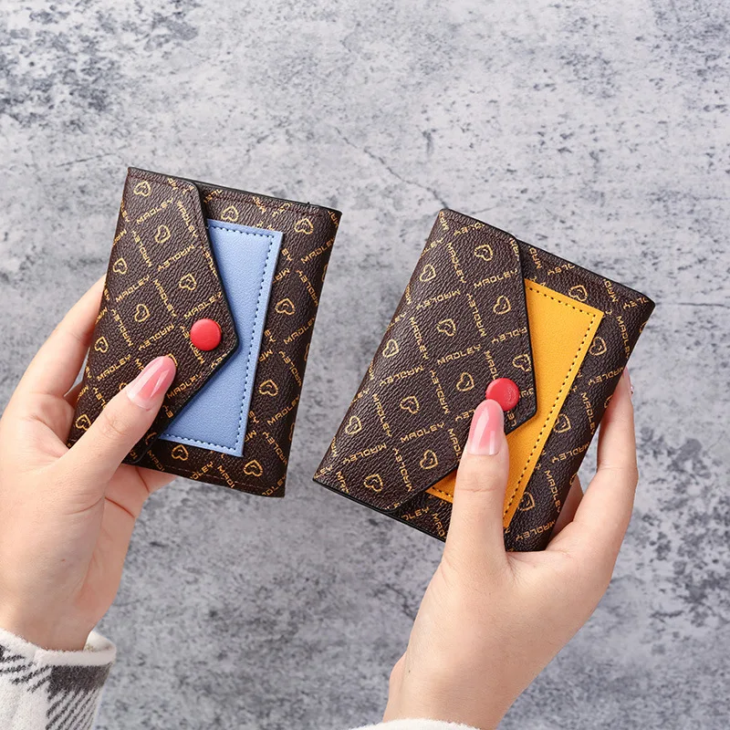 Leather Small Wallets Women Luxury Brand Design Splicing Short Wallet Purses Female Short Coin Zipper Purse Credit Card Holder