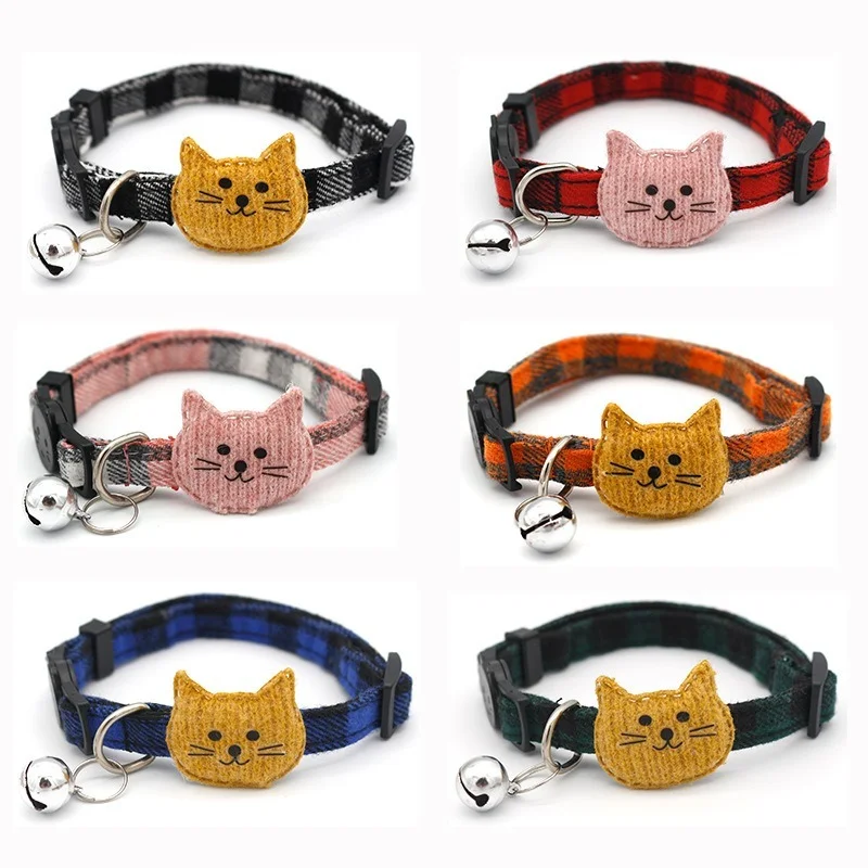 

Pet plaid collar cat and dog with bell collar kitten puppy cartoon necklace pet accessories