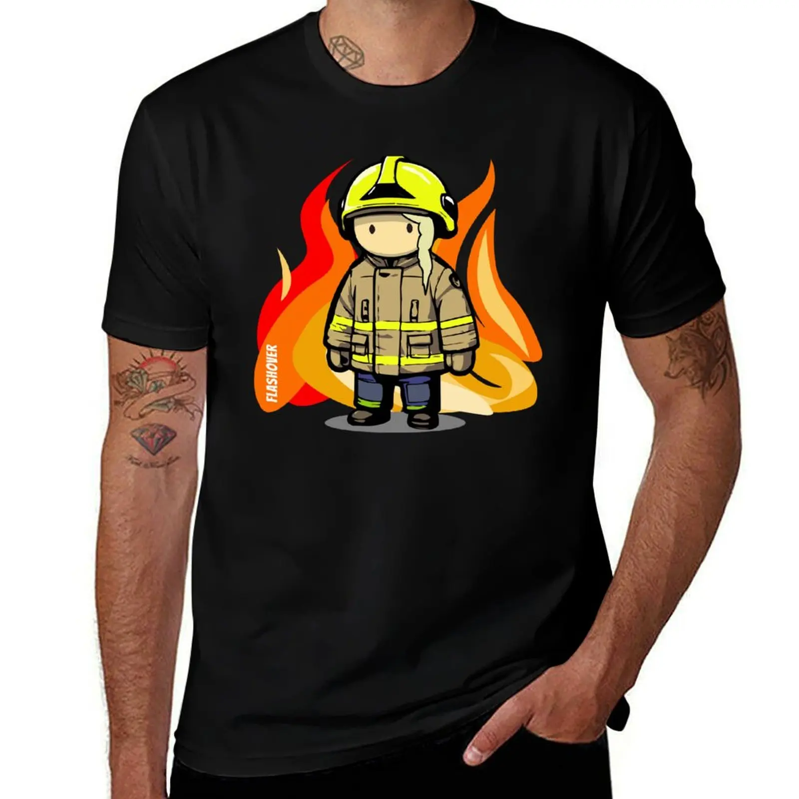 Фото Женская футболка Urban Firefighter - большой дизайн (светлые волосы), футболка с аниме, мужские футболки, хлопковая футболка №1