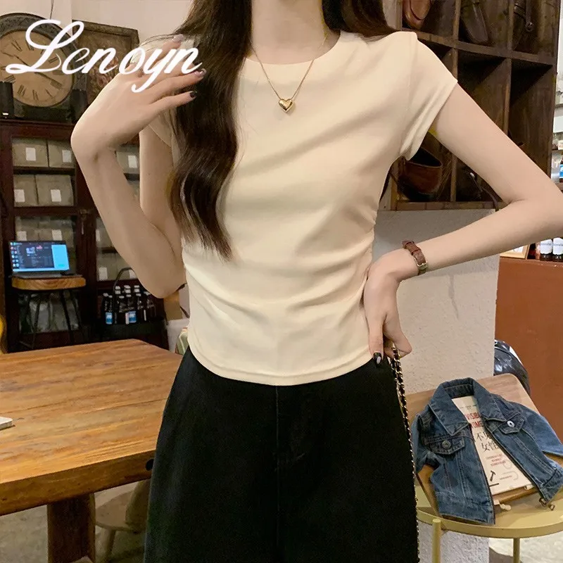 

Lenoyn Short Shoulder Pure Cotton Women's T-Shirt With Short Sleeves, Summer Design, Tight Fit, Slim And Spicy Girl Top