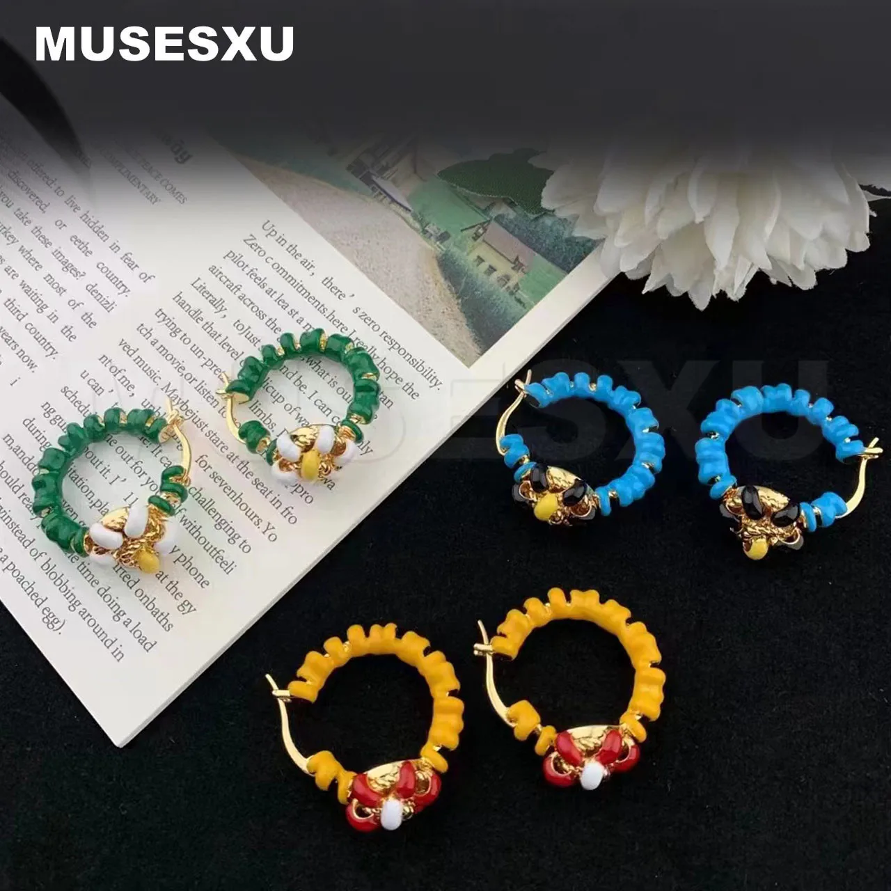 

2022 Jewelry & Accessories Luxury Brand Enamel Oil Dripping Flowers Color Coil Ear Ring Earrings For Woman's Party Gifts