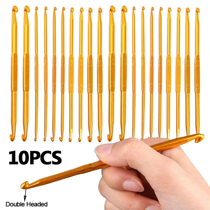 

10Pcs/Set Metal Handle Crochet Hook Double Headed Knitting Needles Set Aluminum Alloy (2.5mm-6mm) Crochet Hook Sewing Tools