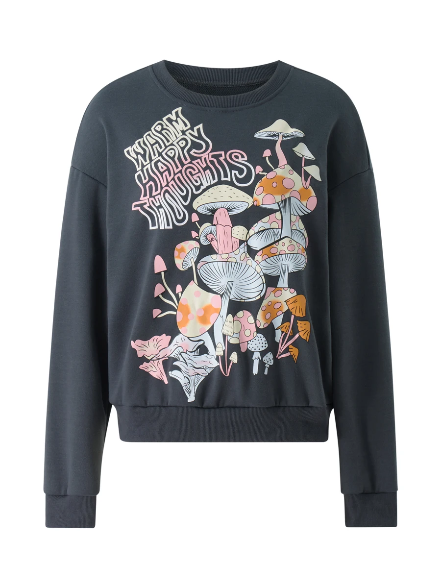 

Women Mushroom Print Sweatshirt Crew Neck Long Sleeve Tops Basic Jumper Tunic Blouse Shirts Y2k Aesthetic Oversized Pullover
