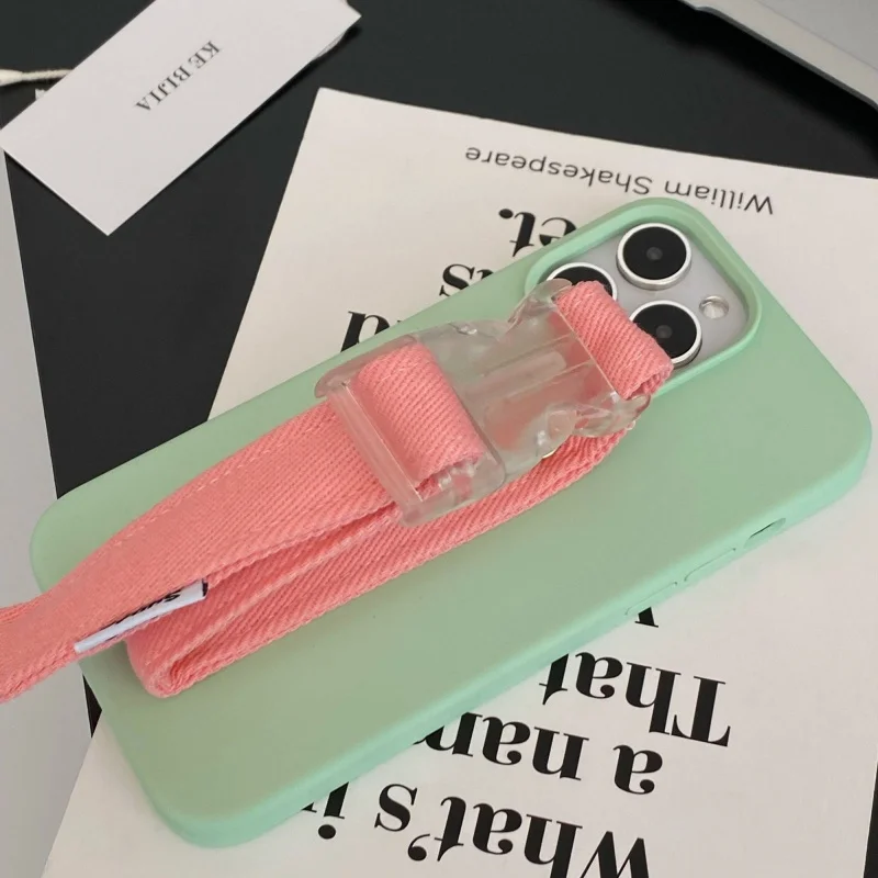 

Korean Candy Color Wrist Strap Drop-Resistant Liquid for Apple 14promax/13/12pro/11 Phone Case