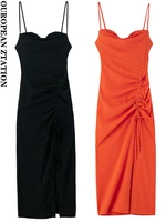 pailete women 2022 fashion with drawstring draped midi dress vintage backless zipper thin straps female dresses vestidos