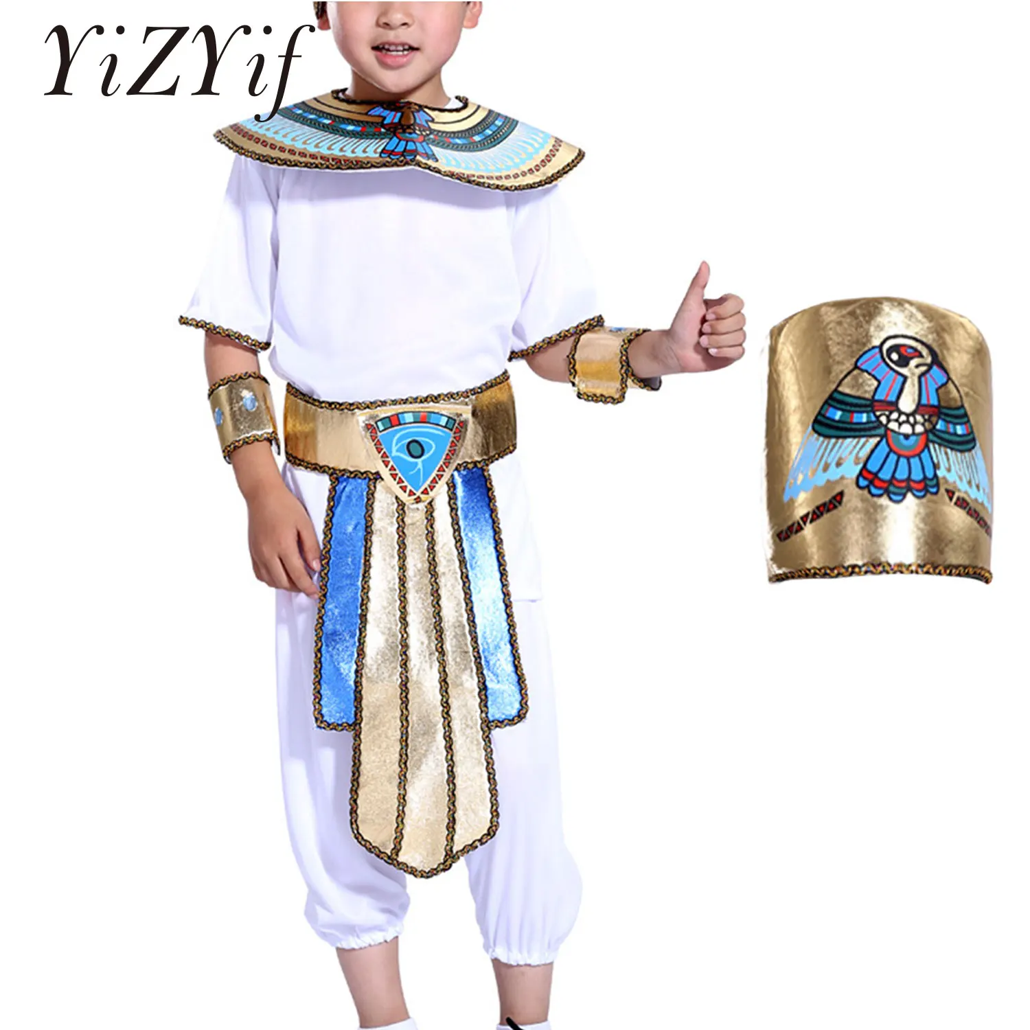 Kid Boy Egyptian Prince Costume Outfit Halloween Party Cosplay Classic Egypt Priest Pharaoh Cloth Ancient Rome Egyptian Dress Up