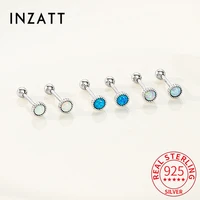 inzatt trendy real 925 sterling silver opal round stud earrings for charming women cute fine jewelry minimalist accessories