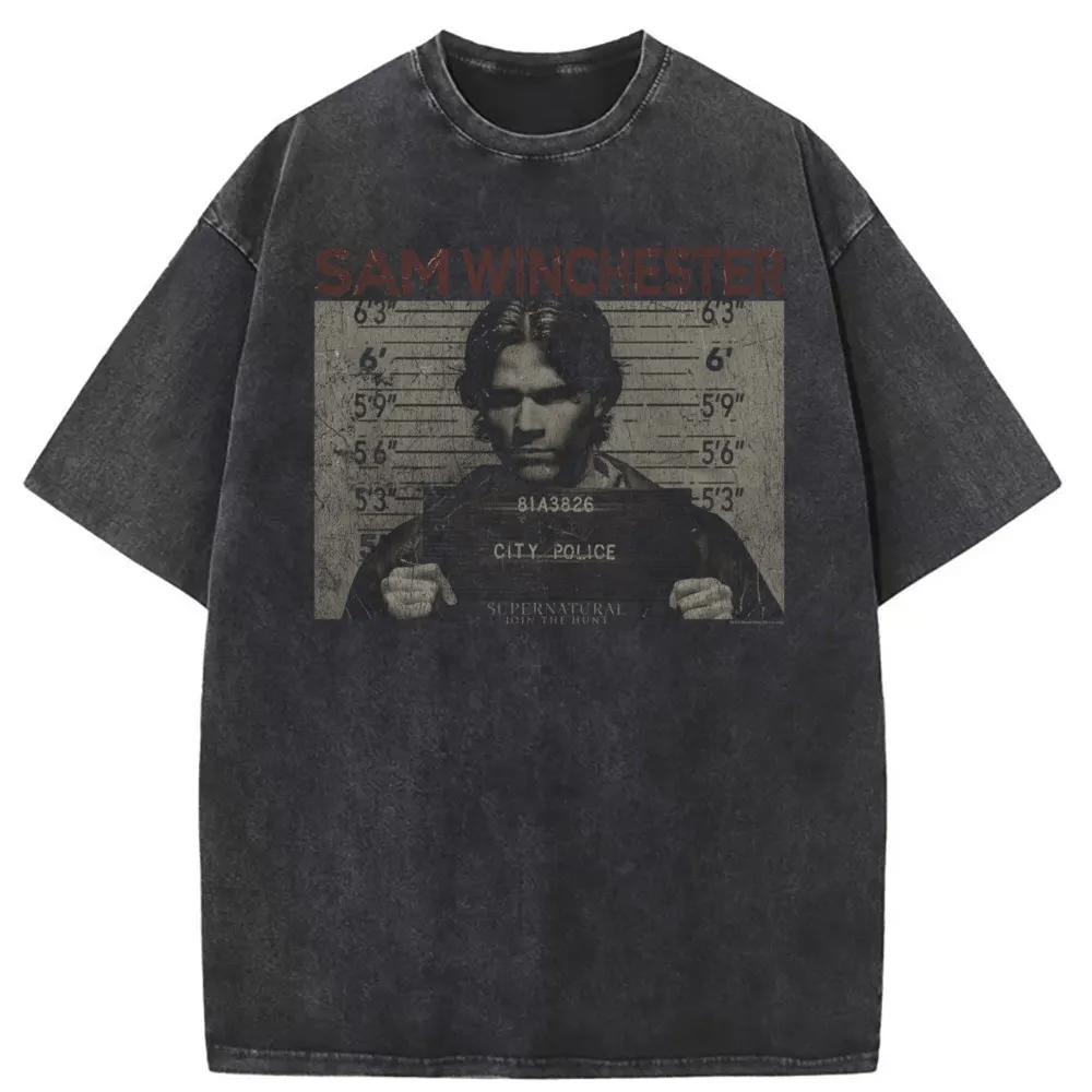 

Supernatural Sam Mug Shot Funky Adult Sweatshirts Long Sleeve Tshirts Men Preppy Style Sportswears Tee Shirts Man Vintage Tops