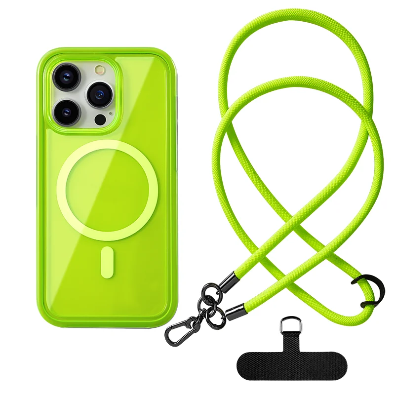 

Outdoor gear Crossbody lanyard Neon color clear Magsafe case for iphone 13 12pro 14 14pro 13pro max Rope case protective cover