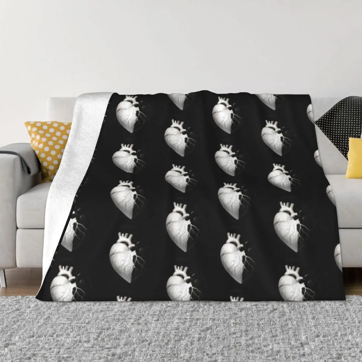 Ультрамягкое Флисовое одеяло с черным и белым сердечком
