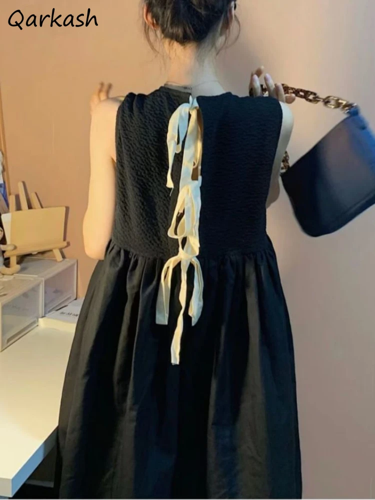 

Black Dress Women Midi Elegant Summer Vintage Loose Casual Sweet Girl French Style Sleeveless Streetwear Daily Ulzzang Vestidos